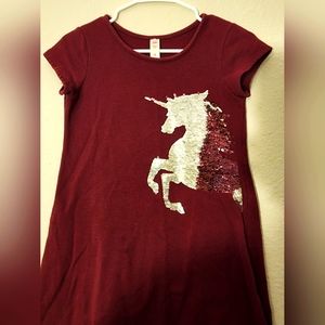 Justice Girls Maroon Unicorn Sequin Skater Dress
